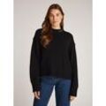 Strickpullover CALVIN KLEIN JEANS "LOGO EMBRO SWEATER", Damen, Gr. XL (42), schwarz (ck schwarz), Strick, Obermaterial: 90% Baumwolle, 10% Wolle, unifarben, feminin, regular fit, Rundhals, Langarm breiter Bund, Pullover, mit Logostickerei