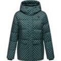 Steppjacke RAGWEAR "Wikesh Print", Damen, Gr. 4XL (48), blau (ocean), Obermaterial: 100% Polyester, Innenfutter: 100% Polyester, Wattierung: 100% Polyester, modisch, gerade Po-bedeckend, hoch geschlossener Ausschnitt, Langarm Ärmel ohne Ärmelschlitz Strickbündchen, Jacken, Wasserdichte Damen Winterjacke mit Hahnentritt-Muster