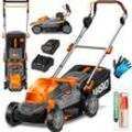 MASKO® Akku Rasenmäher ECO-X10 inkl. 1 oder 2 Akkus Li-Ion Batterie 4 Ah & Doppel-Ladegerät – Rasentrimmer, 25-75mm Schnitthöhenverstellung, 33/37/43cm Schnittbreite, Inkl. Handschuhe & Bürste