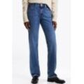 Straight-Jeans TOMMY HILFIGER "CLASSIC STRAIGHT", Damen, Gr. 32, Länge 32, blau (nos mid blau), Obermaterial: 99% Baumwolle, 1% Elasthan, unifarben, casual, Jeans, mit leichten Fadeout-Effekten
