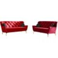 Polstergarnitur SIT & MORE "Orient 3", rot (rot,), Samtoptik, 3-Sitzer + 2-Sitzer, 100% Polyester, Sitzmöbel-Sets, inkl. 4 Zierkissen mit Strass-Stein, goldfarbene Metallfüße