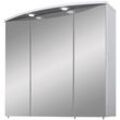 Spiegelschrank SCHILDMEYER "Verona", weiß (weiß glanz), B:70cm H:72,5cm T:16cm, FSC-zertifizierter Holzwerkstoff, Schränke, Breite 70 cm, 3-türig, 2 LED-Einbaustrahler, Schalter-/Steckdosenbox