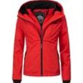Outdoorjacke MARIKOO "Erdbeere", Damen, Gr. L (40), rot, Oberstoff: 100% Polyester, Futter: 100% Polyester, Wattierung: 100% Polyester, Ärmelfutter: 100% Polyester, clean, sportlich, tailliert hüftbedeckend, Langarm Ärmel ohne Ärmelschlitz Rippstrickbündchen kontrastfarben, Jacken, sportliche Funktionsjacke mit Kapuze