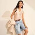 Leichte Jeans-Bermudashorts mit Bundfalten, Damen,  Blau, Baumwolle, by Lands' End