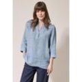 Klassische Bluse CECIL, Damen, Gr. L (42), blau (chambray forever blau), Web, 100% Leinen, gestreift, klassisch normal, V-Ausschnitt, Bündchen, Blusen, aus Leinen