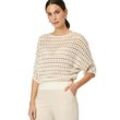 Strickpullover ZERO "zero Streifen-Pullover mit Lochmuster", Damen, Gr. 40, creambeige, Strick, Obermaterial: 50% Baumwolle (Organic), 50% Polyacryl. Ärmelfutter: ohne Futter., durchscheinend, casual, figurumspielend normal, Rundhals, 3/4-Ärmel weit, Pullover, Lochmuster