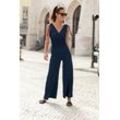 Overall LASCANA, Damen, Gr. 36, N-Gr, blau (navy), Jersey, Obermaterial: 100% Viskose, modisch, figurumspielend lang, tiefer V-Ausschnitt, ohne Ärmel, Overalls, mit Bändern zum Raffen der Träger, sommerlicher Jumpsuit