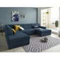 Wohnlandschaft DOMO COLLECTION "Topper, elegant und zeitlos, komfortabel, U-Form", blau (dunkelblau), B:320cm H:78cm T:213cm, Sofas, Wohnlandschaft, wahlweise mit Bettfunktion