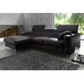 Ecksofa COTTA "Sammy L-Form", schwarz, B:226cm H:92cm T:105cm, Microfaser PRIMABELLE (100% Polyester), NaturLEDER in Sitz und Rücken/Kunstleder im Korpus, NaturLEDER (echtes Rindsleder), Rückseite mit Spannstoff bezogen, Sofas, mit Kopfteilverstellung, wahlweise mit Bettfunktion