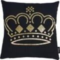 Dekokissen DONE. "Stone Crown", gold (goldfarben, bedruckt), B:45cm L:45cm, Baumwolle, Dekokissen_Sitzkissen_Kissenhüllen, mit Kronen-Applikation, Kissenhüle ohne Füllung, 1 Stück