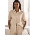 Pyjamaoberteil LASCANA, Damen, Gr. 36, beige (beige, weiß gemustert), Web, Obermaterial: 100% Viskose, gemustert, bequem, Shirts, mit edlem Allover-Druck
