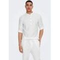 Langarmhemd ONLY & SONS "ONSCAIDEN LS HALFPLACKT LINEN SHIRT", Herren, Gr. L, N-Gr, weiß, Web, Obermaterial: 55% Baumwolle, 45% Leinen, unifarben, slim fit, Rundhals, Hemden