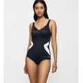 Badeanzug TRIUMPH "Summer Allure OP", Damen, Gr. 44, Cup B, weiß, schwarz combination, Microfaser, Obermaterial: 77% Polyamid, 23% Elasthan, modisch, Badeanzüge, V-Ausschnitt, moderner Druck