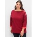 Sweatshirt SHEEGO, Damen, Gr. 48/50, rot (dunkelrot), 100% Baumwolle, unifarben, U-Boot-Ausschnitt, Sweatshirts Sweatshirt