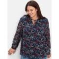 Longbluse SHEEGO, Damen, Gr. 40, blau (tiefblau, gemustert), 100% Polyester, gemustert, Rundhals, Blusen