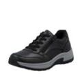 Sneaker RIEKER, Herren, Gr. 44, schwarz, Glattleder, unifarben, Schuhe, Schnürschuh, Halbschuh, Freizeitschuh mit gepolstertem Schaftrand