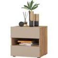 Nachtkommode HOME AFFAIRE "Wharton,Breite 46cm, Nachtschrank mit 2 Schubladen", beige (eiche mauvella, congo), B:46cm H:45cm T:40,5cm, Dekorfolie, FSC-zertifizierter Holzwerkstoff, Melamin, Sideboards, Nachttisch, Nachtkonsole offene Fach