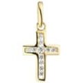 Kreuzanhänger JOBO "Anhänger Kreuz", gelb (gelbgold 375), Schmuckanhänger, Damen, Gelbgold 375, 375 Gold mit 11 Zirkonia
