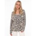 Langarmshirt ZWILLINGSHERZ, Damen, beige (hellbeige), Web, Obermaterial: 100% Viskose, gemustert, sehr bequem hüftbedeckend, V-Ausschnitt, Shirts, Leo-Muster, Langarm, V-Ausschnitt, hinten etwas länger