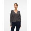 Strickjacke VERO MODA "VMLEA LS V-NECK CUFF CARDIGAN NOOS", Damen, Gr. M, schwarz (asphalt detail:with phantom, tornado), Strick, Obermaterial: 100% Polyacryl, unifarben, regular fit hüftlang, V-Ausschnitt, Rippbündchen, Strickjacken, mit Knopfleiste
