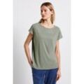 T-Shirt STREET ONE, Damen, Gr. 36, dusty milky grün, Jersey, Obermaterial: 70% Modal, 30% Polyester, bedruckt, unifarben, hüftbedeckend, Rundhals, Shirts T-Shirt, mit Wording aus Schmucksteinen