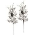 Kunstzweig I.GE.A. "Beerenzweig mit Zapfen geeist", weiß, B:16cm H:72cm L:16cm, Kunststoff, Kunstpflanzen, Kunstzweig, 2er Set Künstlicher Zweig Blume Weihnachtsdeko Dekozweig Dekoration