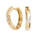 Paar Creolen JOBO, gelb (gelbgold 585), Ohrringe, Damen, 13,8mm, SI = kleine Einschlüsse, Diamanten Gelbgold 585, Diamanten, Gelbgold 585, 585 Gold mit 2 Diamanten