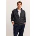 Strickjacke BUGATTI "Regular Fit", Herren, Gr. L, 280, dunkelgrau, Strick, 100% Baumwolle, unifarben, regular fit, ohne Ausschnitt, Rippbündchen, Strickjacken Strickjacke, aus Baumwolle mit Stehkragen