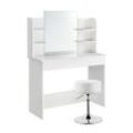 Juskys Schminktisch Bella mit LED & Hocker Tonia rund, höhenverstellbar - Spiegel & Stauraum - Weiß