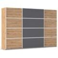 Kleiderschrank RAUCH "Schwebetürenschrank OTTO´s Choice Garderobe Schrank TOP ANGEBOT Avola", grau (eiche artisan, graumetallic, leisten weiß), B:315cm H:210cm T:62cm, Holzwerkstoff, Schränke, Kleiderschrank, mit eleganten Zierleisten in Chrom, Schwarz oder Weiß MADE IN GERMANY