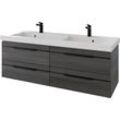 Waschtisch SAPHIR "Serie Balto Mineralmarmor-Waschtisch mit Unterschrank, 147,8 cm breit", grau (graphit struktur quer nachbildung, graphit struktur quer nachbildung), B:147,8cm H:55,6cm T:50,8cm, Waschtische, Waschtisch, Doppel-Waschplatz mit 4 Schubladen, in verschiedene Ausführungen