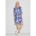Tunikakleid STREET ONE, Damen, Gr. 38, EURO-Größen, blau (deep water blau), Stoff, 100% Leinen, gemustert, lässig geschnitten knielang, Rundhals, Bündchen, Kleider, aus Leinen