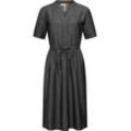 Shirtkleid RAGWEAR "Casarea Denim", Damen, Gr. L (40), Normalgrößen, schwarz, Material: 60% Baumwolle, 40% Viskose, tailliert knielang, V-Ausschnitt, Ärmel ohne Ärmelschlitz, Kleider, stylisches Damen Sommerkleid mit Taillenband