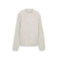 TOM TAILOR DENIM Damen Relaxed Fit Strickpullover mit Stehkragen, weiß, Meliert, Gr. XL