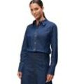 Jeansbluse ZERO "Damen Jeanshemd mit Knopfleiste", Damen, Gr. 34, blau (dunkelblau denim), Denim/Jeans, Obermaterial: 98% Baumwolle, 2% Elastan. Ärmelfutter: ohne Futter., unifarben, figurbetont normal, eng Bündchen mit Knöpfen, Blusen