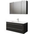 Badmöbel-Set SAPHIR "Serie 6025 2-teilig Mineralmarmor-Waschtisch mit LED-Spiegelschrank", schwarz (schwarz matt select), B:117cm H:200cm T:48cm, Spanplatte, Kastenmöbel-Sets, Waschplatz 117cm breit, 2 Schubladen, 3 Spiegel-Türen, inkl Türdämpfer