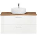 Waschtisch WELLTIME "Trento in verschiedenen Ausführungen Unterschrank inkl. Waschbecken", weiß (weiß, hochglanz, eiche m. baumkante, weiß hochglanz), B:100cm H:54cm T:45cm, Waschtische, Badmöbel in Breite 100 cm, Waschplatz mit 2 Schubladen, Badschrank