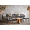 Ambia Garden Dining-Loungeset , Grau , Metall, Kunststoff, Glas, Textil , 5-teilig , Füllung: Schaumstoff,Polyester , 190x65x252 cm , Tisch mit Glasplatte, Hocker umfunktionierbar zu , Loungemöbel, Loungemöbel-Sets