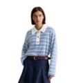 Strickpullover MARC O'POLO DENIM, Damen, Gr. L, medium blau, Strick, Obermaterial: 38% Viskose, 35% Polyamid, 22% Schurwolle, 5% Alpaka, gestreift, regular fit normal, Pullover Strickpullover, regular fit aus softem Schurwolle-Viskose-Mix, gestreift