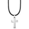 Kette mit Anhänger S.OLIVER JUNIOR "Halskette Kreuz", schwarz (edelstahlfarben, schwarz), Halsketten, Jungen, Edelstahl Leder, L: 43, Edelstahl, Leder