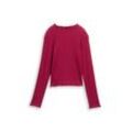 Langarmshirt TOM TAILOR, Mädchen, Gr. 128, beetroot rot, Single Jersey, Obermaterial: 93% Baumwolle, 7% Elasthan, Strukturmuster, unifarben, regular fit taillenbedeckt, ohne Ausschnitt, gewellter Abschluss, Shirts Langarmshirt, mit Rippstruktur