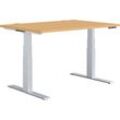 Schäfer Shop Genius Schreibtisch MODENA FLEX, elektrisch höhenverstellbar, Rechteck, T-Fuß, B 1200 x T 800 mm, Buche/weißalu