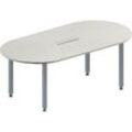 Schäfer Shop Genius Konferenztisch MODENA FLEX, 6-fach Anschluss, Oval, 4-Fuß Quadratrohr, B 2000 x T 1000 x H 720-840 mm, lichtgrau/weißalu