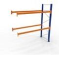 Schulte Palettenregal, Anbauregal, B 2786 x T 1100 x H 3000 mm, 3 Ebenen, Palettengewicht bis 500 kg, Feldlast 5395 kg, blau/orange