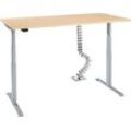 Schreibtisch, elektrisch höhenverstellbar, T-Fuß, H 620-1270 mm, Ahorn/weißaluminium + Memory-Bedienelement und Gratis Kabelschlange Quadro