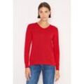 Strickpullover CECIL, Damen, Gr. L (42), rot (fiery rot), Web, 60% Baumwolle, 40% Viskose, unifarben, normal normal, V-Ausschnitt, Rippbündchen, Pullover Strickpullover, im soften Baumwoll-Mix