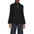 Langarmbluse S.OLIVER BLACK LABEL, Damen, Gr. 38, schwarz, Web, Obermaterial: 100% Polyester, unifarben, regular fit normal, Rundhals, Bündchen mit Gummizug, Blusen, mit Plisseé- Ärmeln und gekräuseltem Stehkragen