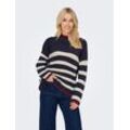 Strickpullover ONLY "ONLKATIA LS RIB HIGHNECK CC KNT", Damen, Gr. L, weiß (night sky stripes:weißcap grau, salsa), Strick, Obermaterial: 50% Viskose, 27% Nylon, 23% Polyester, gestreift, regular fit, Pullover Strickpullover