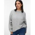Strickpullover VERO MODA CURVE "VMCBOOM LS O-NECK PULLOVER GA NOOS CUR", Damen, Gr. S, grau (light grau melange), Strick, Obermaterial: 85% Polyester, 7% Polyacryl, 5% Wolle, 3% Elasthan, unifarben, loose fit normal, Rundhals, Rippstrickbündchen, Pullover Strickpullover