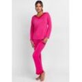Pyjama DORINA "ORIGINS", Damen, Gr. 3XL, rosa (pink, pink), Jersey, Obermaterial: 94% Acetat, 6% Elasthan, unifarben, bequem lang, V-Ausschnitt, Homewear-Sets Pyjama, Spitze, weich, Langarm, bequem, feminin